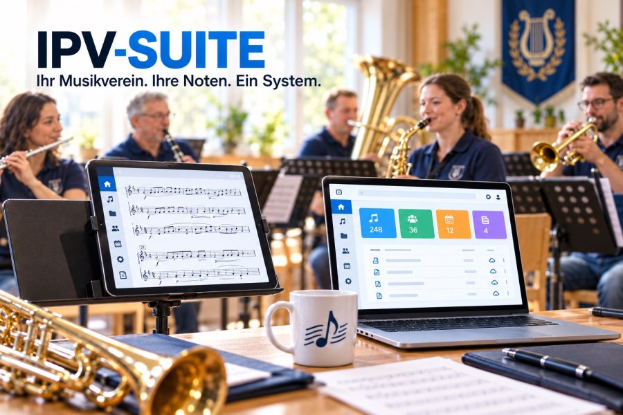 Musikverein mit digitaler Notenmappe auf einem Tablet