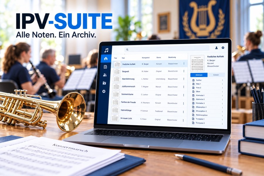 Notenarchiv mit Stücken und Stimmen